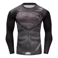 Camisa De Compressão Superman Black Rashguard Manga Longa