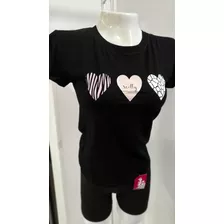 Camiseta Negra Estampada Algodón Mujer