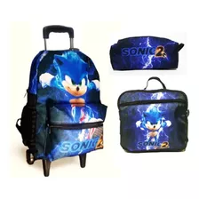 Kit Mochila Infantil Sonic Bolsa Escolar Rodinhas Juvenil