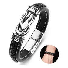 Pulsera Hombre Cuero Dije Infinito Con Clip Magnetico