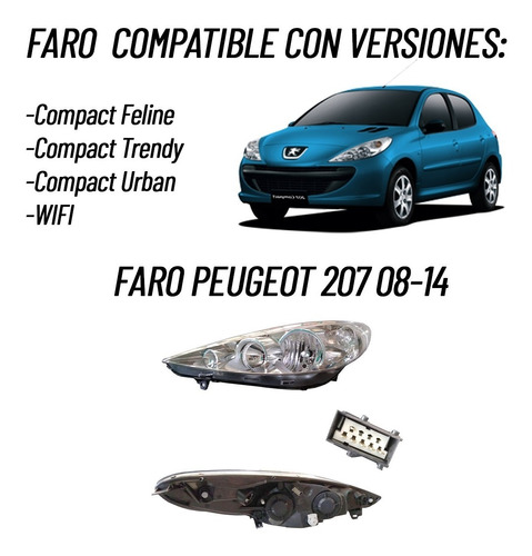 Faro Peugeot 207 Brasileo 2008 2009 2010 11 2012 2013 2014 Foto 6