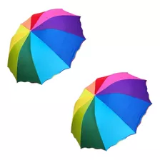 Kit 2 Guarda-chuvas Sombrinha Arco-íris Grande 10 Varetas 