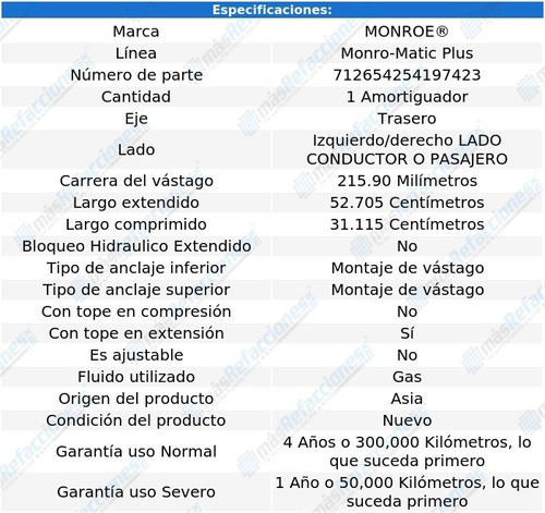 Amortiguador Monro-matic Plus Gas Izq/der Tras Custom 52-56 Foto 3