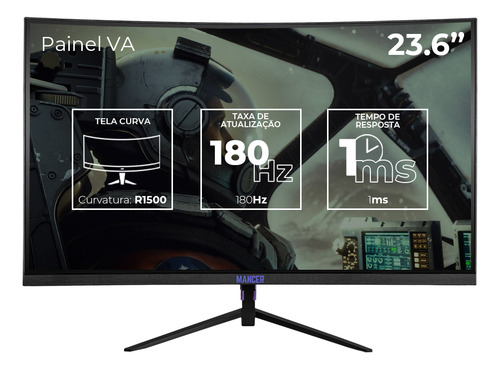 Imagem do produto Monitor Gamer Curvo Mancer Valak Z180H, 24 Pol. VA, FHD, 1ms, 180Hz, FreeSync e G-Sync, HDMI/DP, MCR-VKZ180H-BL01 em Mercado Livre