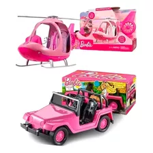 Helicoptero + Jeep Barbie Original Con Accesorios Y Stickers