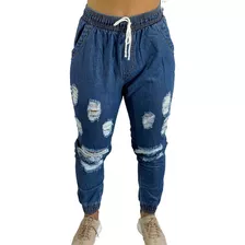 Calça Jogger Jeans Feminina Cintura Alta Blogueira C35