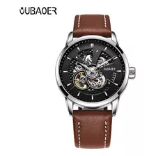 Relógio Mecânico Masculino Oubaoer Hollow Out Leather