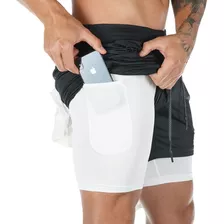 Short Gimnasio 2 En 1 Hombre Licra De Secado Rápido Running