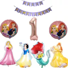 Kit Deco Princesas De Disney De 80cm + Numero + Metalizados 