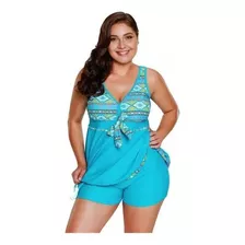 Traje De Baño Para Gorditas Curvy Blusón Falda Y Short [u]