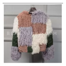 Abrigo Tejido De Piel De Oveja Y Conejo - Real Fur Mx