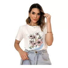 Blusa T-shirt Feminina Manga Curta Estampa Floral Lançamento