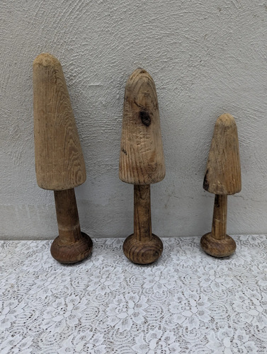 Antiguas Hormas Sombrerero Madera Conicas Set 3 Piezas Naranja Claro