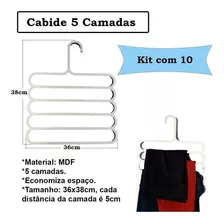 Cabide Mágico 5 Camadas Em Mdf - Kit Com 10