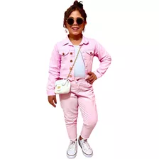 Conjunto Infantil Jaqueta E Calça Jeans Color Blogueirinha