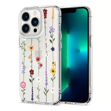 Funda Para iPhone 13 Pro 6.1 Transparente Flores Colores