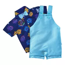 Roupa Bolofofos Menino 2 Peças Jardineira + Camisa Infantil