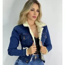 Jaqueta Jeans Com Pelinhos Blogueira Pelos Feminina Inverno