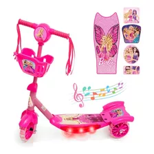 Patinete Barbie 3 Rodas Infantil Cesta Luz Musica 3 Modelos