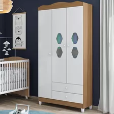 Guarda Roupa Infantil Lolly Com 3 Portas - Branco/almendra Cor Branco