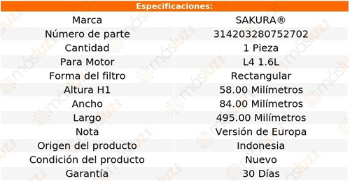 Filtro Para Aire Motor Peugeot 207 1.6l 4 Cil 11/13 Sakura Foto 2