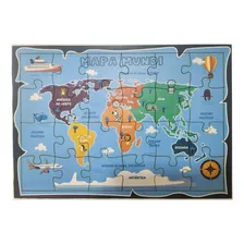 Quebra-cabeça Madeira Mapa Mundi Brinquedo Educativo