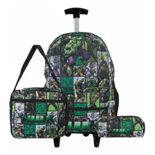 Kit Mochila De Rodinha Incrível Hulk Infantil Escolar Grande