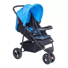 Carrinho De Bebê 3 Rodas Baby Style Travel System Urban Azul Com Chassi De Cor Preto