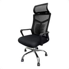 Silla Oficina Soporte Lumbar Fijo Apoya Brazo Cabeza Ruedas Color Negro Material Del Tapizado Cuero