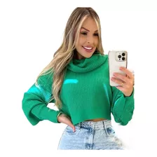 Blusa De Frio De Tricô Sueter Gola Boba Cropped Blusa Curta 