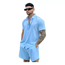 Conjunto Masculino Camisa Praia E Short Verão Moda Praia