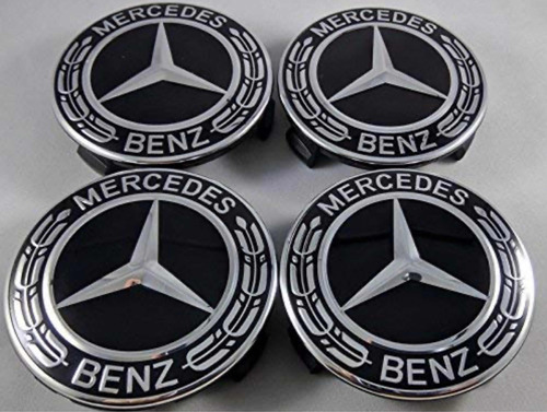 4 Tapones  Rin Tipo Mercedes Benz 75 Mm Negro/plata Foto 3