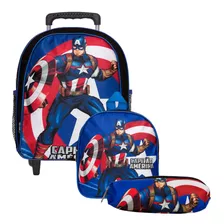 Mochila Infantil Masculina Rodinha Capitão América Toys 2u Cor Preto Desenho Do Tecido Liso