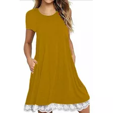 Vestido De Verano Para Mujer, Manga Corta, Con Bolsillos