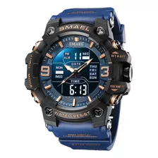 Smael 8049 Reloj Con Pantalla Doble Resistente Al Agua Hasta Color De La Correa Azul Oscuro