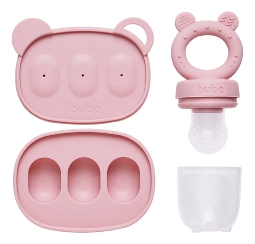 Kit Porta Frutinhas Forminhas Picolé Leite 6m Silicone Buba Rosa Alimentadora