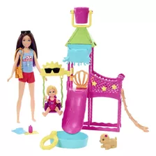 Playset Barbie Com Boneca Parque Áquatico Com Tobogã Skipper