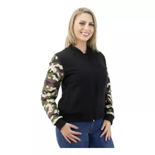 Jaqueta Bomber Feminina Camuflada Casaco Zíper Estampado