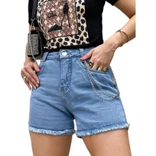 Short Jeans Feminino Cintura Alta Com Barra Lançamento