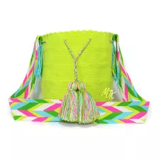 Mochila Wayuu Unicolor Verde Lima Grande Original