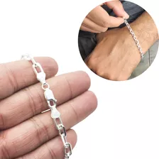 Pulseira Masculina Prata 925 Grossa Modelo Cadeado