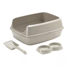 Kit De Arenero + Plato Doble + Pala,para Gato 50x38x21 Cm 