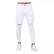 Calça Jeans Masculina Slim Branca Destroyed