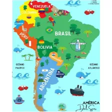 Mapa De Encastre Rompecabezas América Del Sur Mdf 20x29,5cm