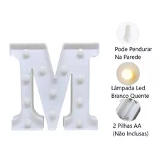 Luminária Decorativa Led 3d Letra M Branca 22cm Decor Festa Cor Da Cúpula Luz Branco Quente Cor Da Estrutura Branco