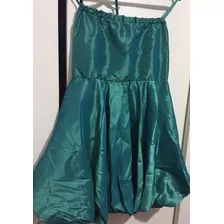 Vestido Strapless Niña Verde Satinado Fiesta Oportunidad 