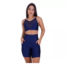 Conjunto Fitness Short Com Bolso Feminino 3d Academia Top