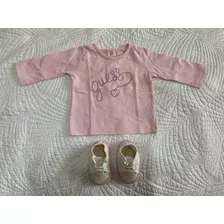 Remera Bordada Marca Guess Talle 6/9 Meses Y Zapatillas