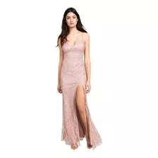 Vestido De Fiesta Con Tajo Rosa Brillo Envío Gratis Serenity