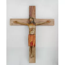 Crucifijo - Cruz De Madera Y Cristo De Piedra Reconstituida